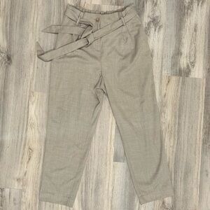 LOFT Women's Elastic Waist High Rise Pleated Tie Belt Tan Casual Pants Size M